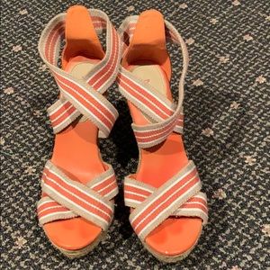 Orange wedge sandals